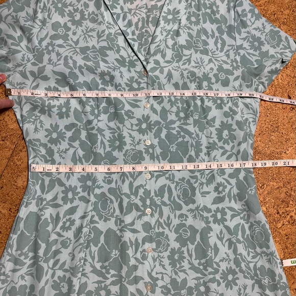 Eddie Bauer Rayon Floral Full Button Down Shirt Dress in Seafoam Sz L - Picture 12 of 13